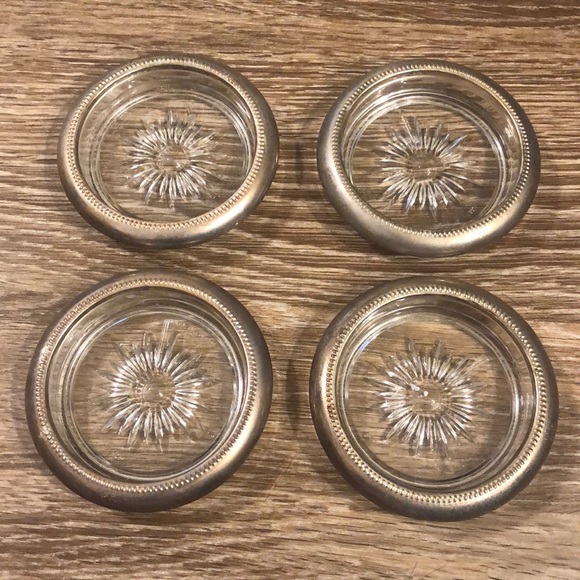 Vintage Other - Vintage Silver plated made in Italy glass coasters set of 4